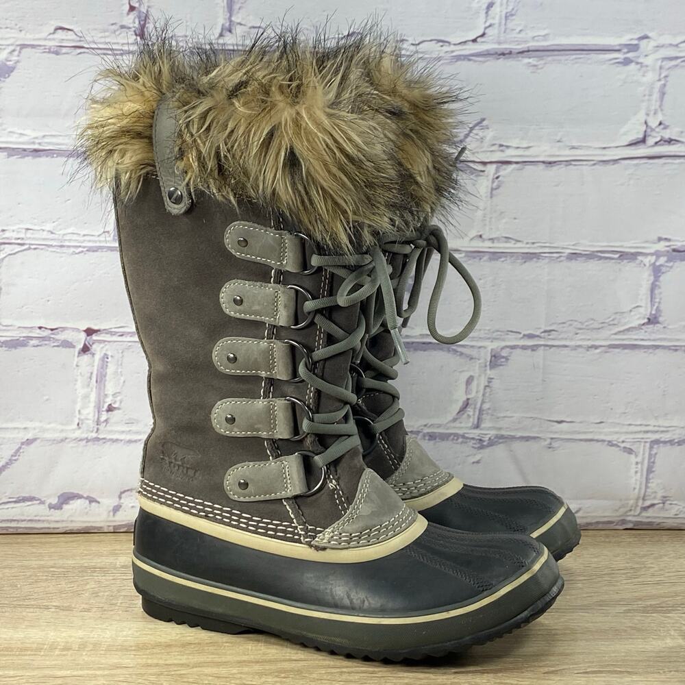 Sorel Women's Gray Brown Faux Fur Lace-Up Winter Boots